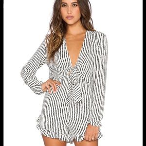 Lucy Paris striped Harlow tie front romper. NWT.